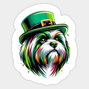 Lhasa Apso Celebrates Saint Patrick's Day Festively Sticker